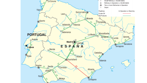 Spain imports natural gas through two international pipelines. The Trans-Pyrenean pipeline,
linking Calahorra, Spain to Lacq, France, began operations in 1993. This pipeline has a
capacity of 330 million cubic feet per day (Mmcf/d), allowing Spain to import natural gas from
Norway via France. The second import pipeline is the 1,000-mile, 820-Mmcf/d MaghrebEurope
Gas (MEG, also called Pedro Duran Farell). MEG, completed in 1996, connects
Algeria's Hassi R'mel gas field with Cordoba, Spain, via Morocco. In August 2001, Algeria's
Sonatrach, part owner of MEG, awarded ABB a $93 million contract to build a natural gas compressor station on MEG in order to increase the line's capacity to 1.78 billion cubic feet
per day (Bcf/d) by the end of 2006.